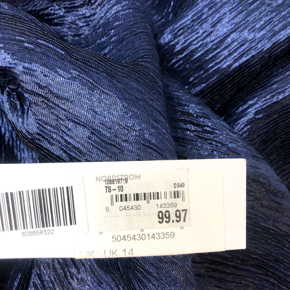 TOPSHOP Open Back Midi Dress Size 10 Midnight Blue Premium Textured Jacquard NWT - Picture 10 of 10